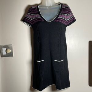 Belle Du Jour Junior Fair Isles  Short Sleeve V-Neck Knit Sweater Dress L